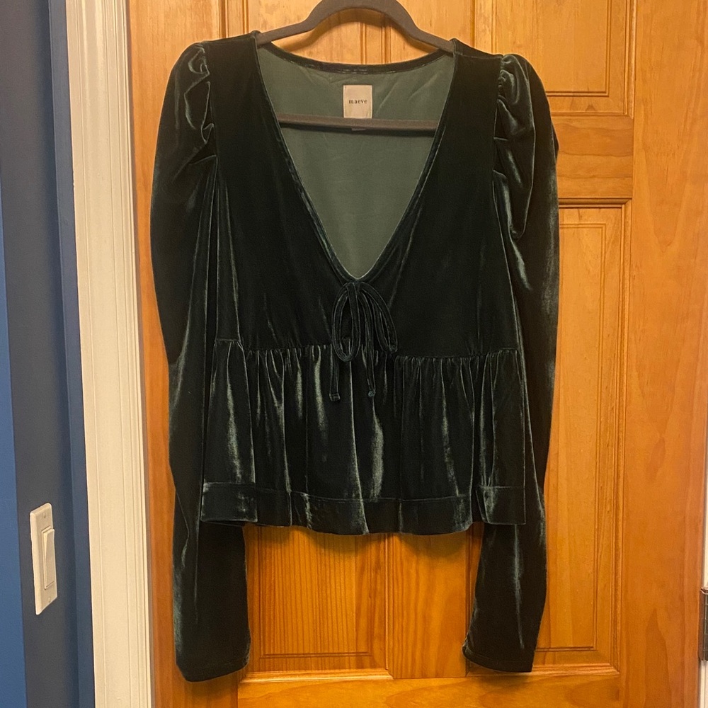 Maeve Deep Green Velvet Blouse